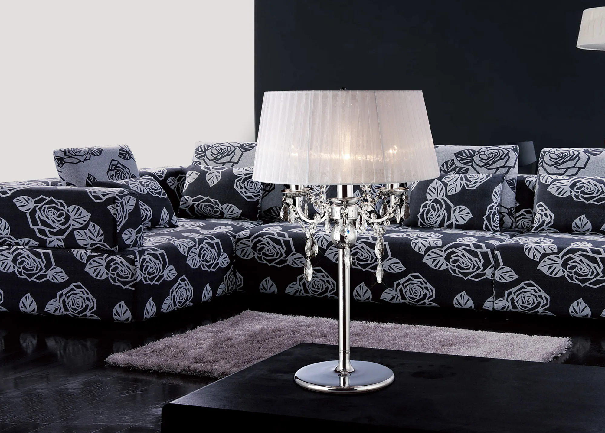 Olivia Polished Chrome-White Crystal Table Lamps Diyas Shaded Table Lamps Olivia Polished Chrome-White Crystal Table Lamps Diyas Shaded Table Lamps